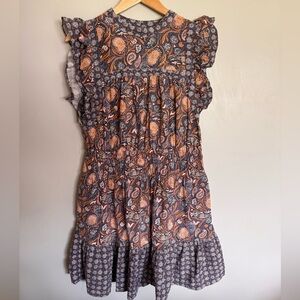Universal Thread Paisley Boho Dress Size M Ruffle Sleeve Smocked Waist Fall Mini